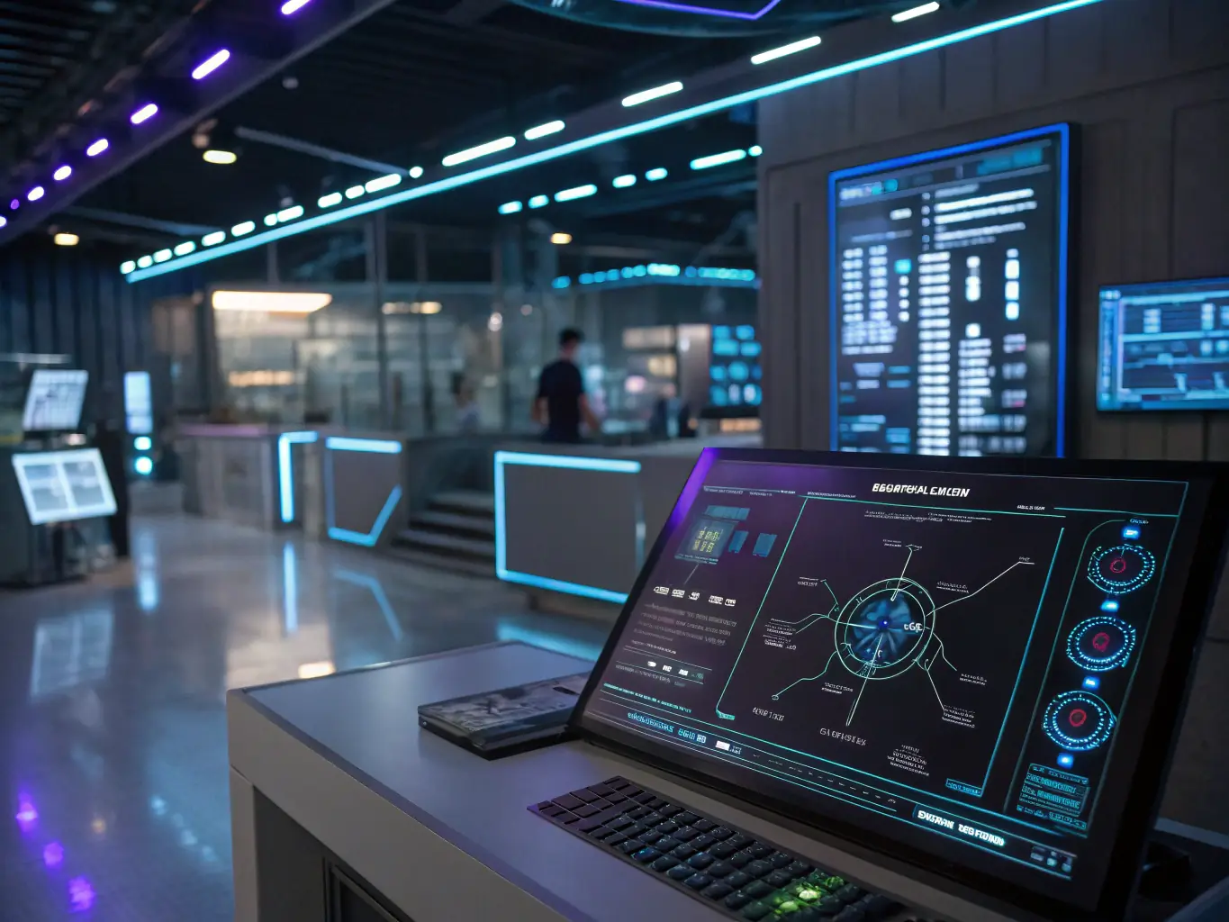 An image of a futuristic AI interface with interconnected data nodes representing intelligent decision-making, symbolizing the Intelligent AI Platform.