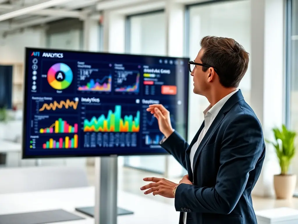 A professional is analyzing data on a dashboard, showcasing Adaptive AI's ability to provide real-time insights and improve decision-making.