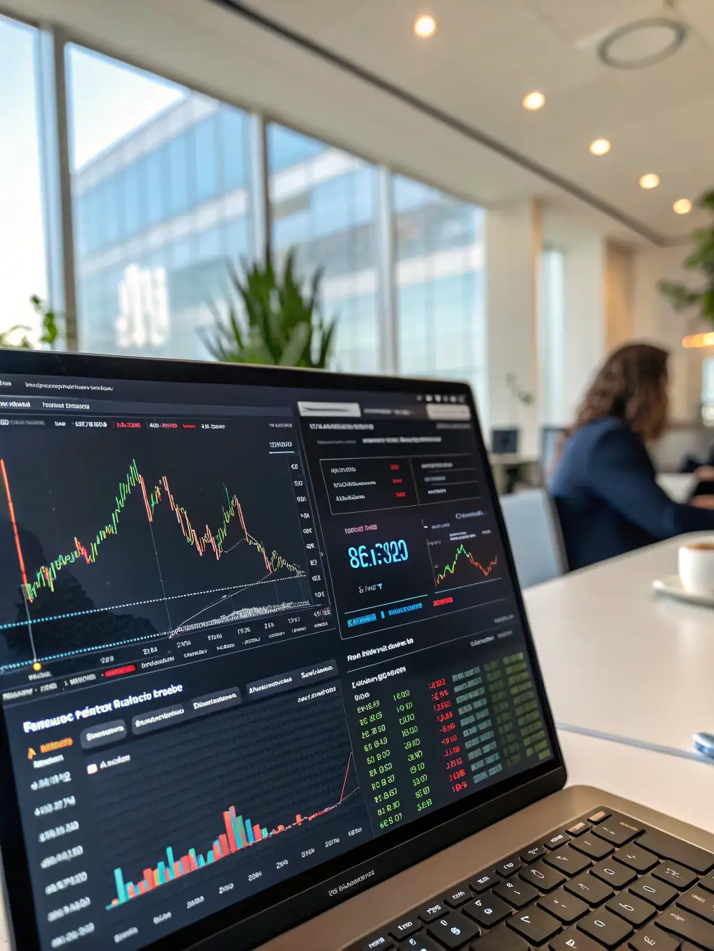 A visual representation of an AI algorithm analyzing financial data, identifying trends, and predicting market movements. The image should convey the complexity and accuracy of AI in financial analysis.